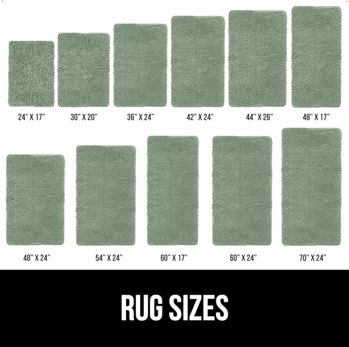 GORILLA GRIP Bath Rug Mat 48x24, Soft Absorbent Chenille, Quick Dry Microfiber Mats, Rubber Backing Washable Shower Floor Rugs, Bathmat Runner, US Designed Bathroom Home Decor Accessories Sage Green