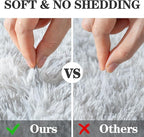 Soft Fluffy Area Rug for Bedroom, Tie-Dye Grey Fuzzy Shaggy Oval Throw Rugs for Bedside, Non-Slip Cozy Plush Shag Carpet for Kids Room Nursery Dorm Living Room, 2.6 x 5.3 Feet