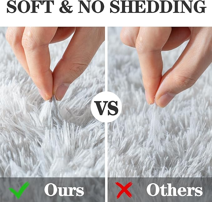 Soft Fluffy Area Rug for Bedroom, Tie-Dye Grey Fuzzy Shaggy Oval Throw Rugs for Bedside, Non-Slip Cozy Plush Shag Carpet for Kids Room Nursery Dorm Living Room, 2.6 x 5.3 Feet
