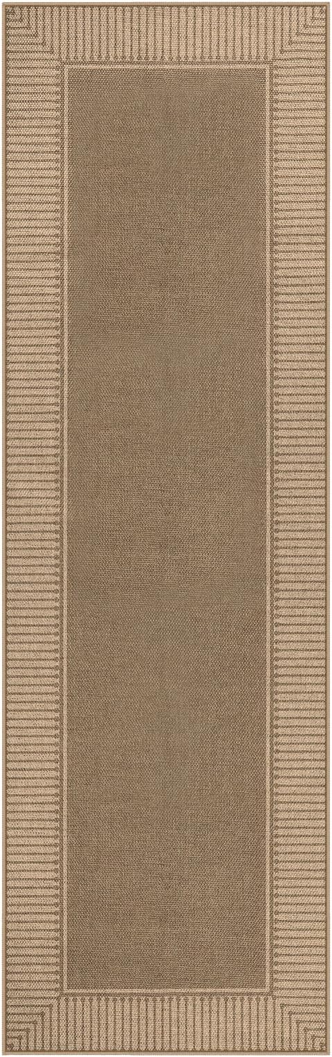 Moynesa Brown Striped Border Easy Jute Runner Rugs 2.5x8, Indoor Outdoor Washable Non Slip Runners Rug for Entryway Hallways Patio Balcony, Morden Farmhouse Carpet for Fall Winter Decor