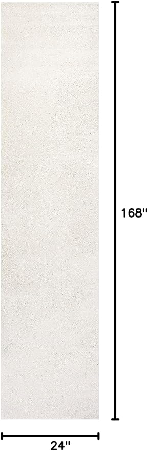 Eyely UES100T-214 Supersoft Haze Solid Low-Pile Indoor Runner Rug, Coastal, Bohemian, Minimalist, Classic, Casual for Bedroom,Kitchen,Living Room,Non Shedding,Easy-Washing, Cream, 2 X 14