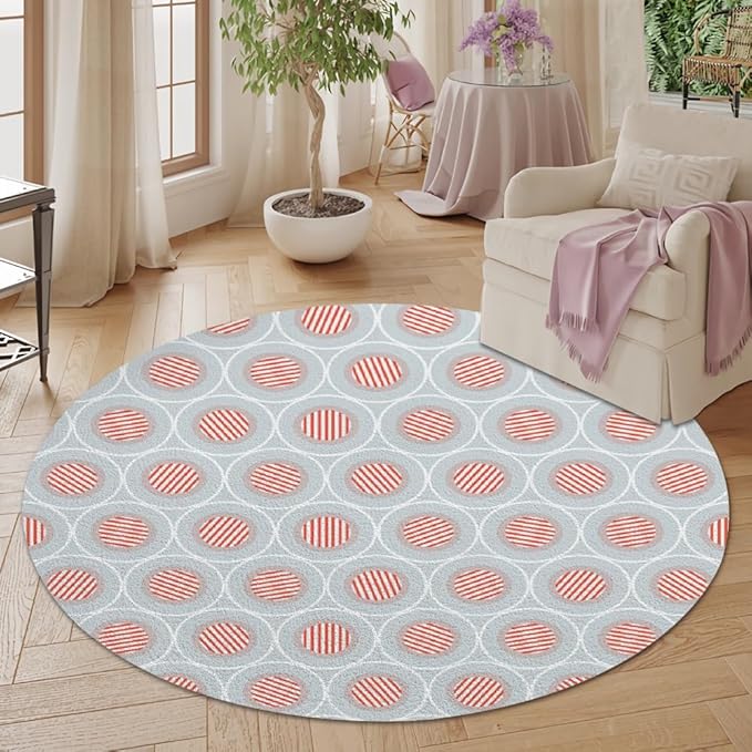 Circle Geometric Print Round Rug Vintage Blue Pink Area Rug Washable 7ft Circle Rugs for Living Room Bedroom Non Slip, Soft Indoor Floor Carpet for Kitchen Entryway Family Room