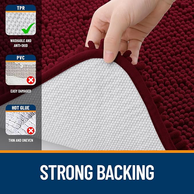 OLANLY Bathroom Rugs 70x24, Extra Soft Absorbent Chenille Bath Rugs, Rubber Backing Quick Dry, Machine Washable Bath Mats for Bathroom Floor, Tub and Shower, Home Decor Accessories, Burgundy