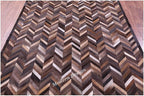 Modern Design Premium Cowhide Leather Carpet with Chevron Pattern, Area Rug (Natural Multi Brown, 3x5)