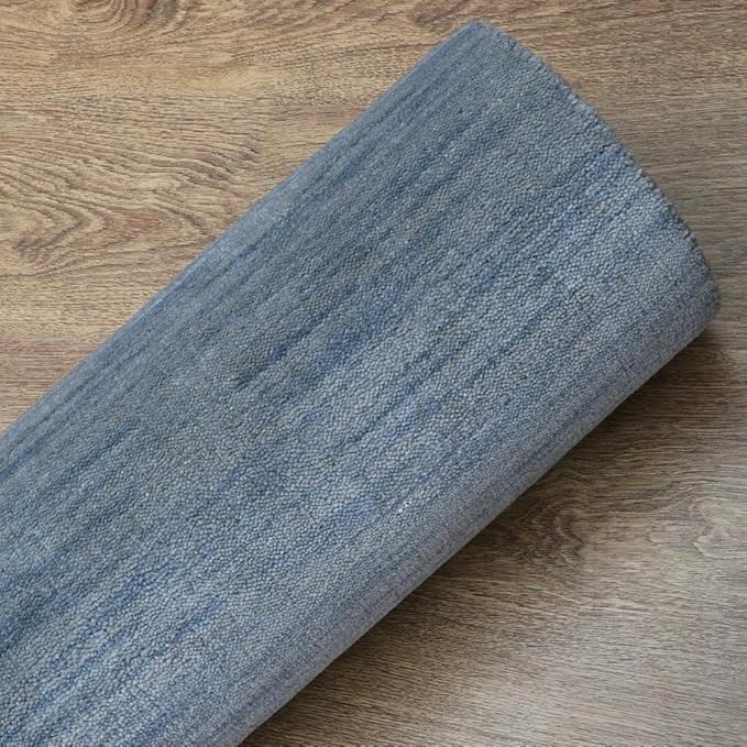 Hand Knotted Loom Wool ECO-Friendly Area Rugs - 8'x10', Rectangle, Light Blue Color, Solid Plain Design, High Pile Thick Handmade Anti Skid Rugs for Living Room (L00111)