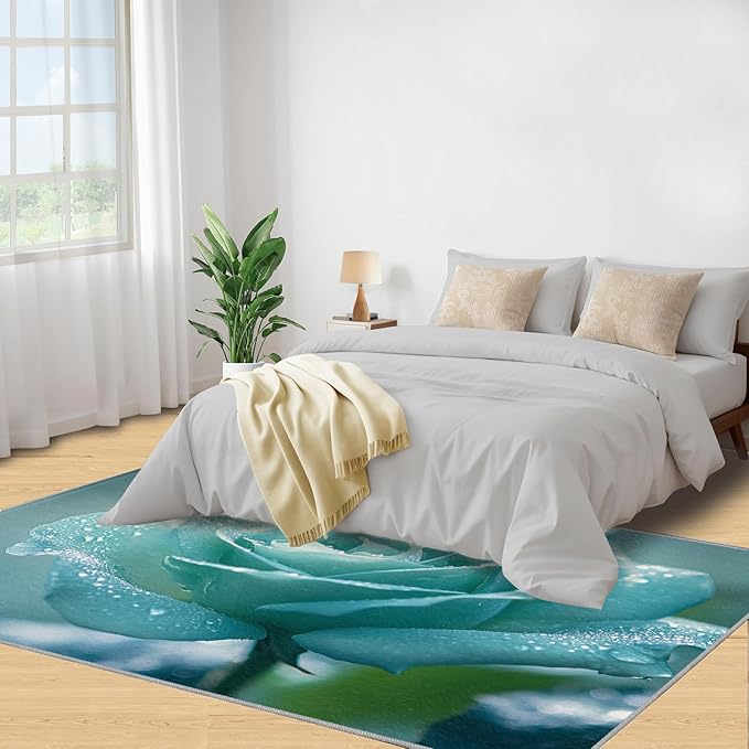 2x4 Blue-Rose Runner Rug for Hallway - Realistic Florals Kitchen Mat, Flowers Kitchen Runner Rug Soft Non Slip Anti Fatigue for Laundry Room Indoor Hallways
