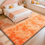 Mottling Orange Fluffy Rug Shaggy Area Rug, 9x12 Area Rugs for Girls Bedroom, Big Soft Shaggy Bedside Non-Slip Plush Dorm Nursery Kids Carpet Home Decor Aesthetic