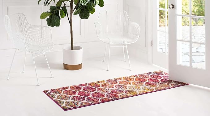 Rugs.com Lattice Frieze Collection Rug – 2' 7 x 12' Runner Multi Medium Rug Perfect for Living Rooms, Large Dining Rooms, Open Floorplans