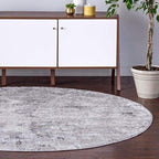 Rugs.com Leipzig Collection Round Rug – 3 Ft Round Grey Low-Pile Rug Perfect for Kitchens, Dining Rooms