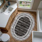 Minimalist Distressed Black Off White Greek Key Pattern Bordered Rug 10x12 for Liivng Room Bedroom Dining Room Soft Non Skid Washable Large Rugs Nursery Dorm Kitchen Rustic Classic Indoor Oval Carpet