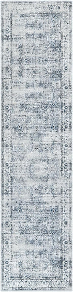 Morebes Vintage 2x10 Runner Rug for Hallway Non Slip,Washable Long Kitchen Rugs Runners,Soft Distressed Non-Shedding Carpet Runner Rug for Entryway Indoor Foyer Playroom,Blue-Gray