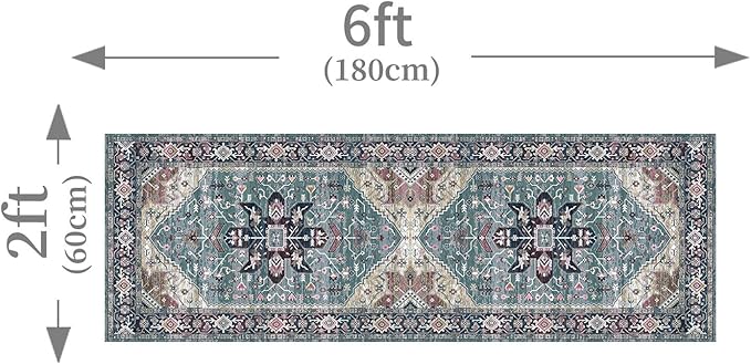 Enkor Runner Rugs for Hallway, 2x6 Washable Soft Boho Non Slip Floor Rugs for Kitchen, Modern Mat for Living Room Bedroom Entryway Purple & Green