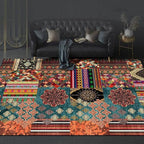 Vintage Boho Area Rugs Multicolor Ethnic Style Geometric Splicing Carpets Bedroom Living Room Kitchen Floor Mats Indoor Outdoor Non-Shedding Runner Rug Home Décor Carpet 4' X 4'