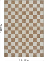 Machine Washable 5x7 Area Rugs for Living Room Checkered, Non Slip Soft Low Pile Farmhouse Geometric Modern Neutral Playroom Boys Rugs for Bedroom, Large Carpet Rugs for Dining Room(Brown,5'x7')