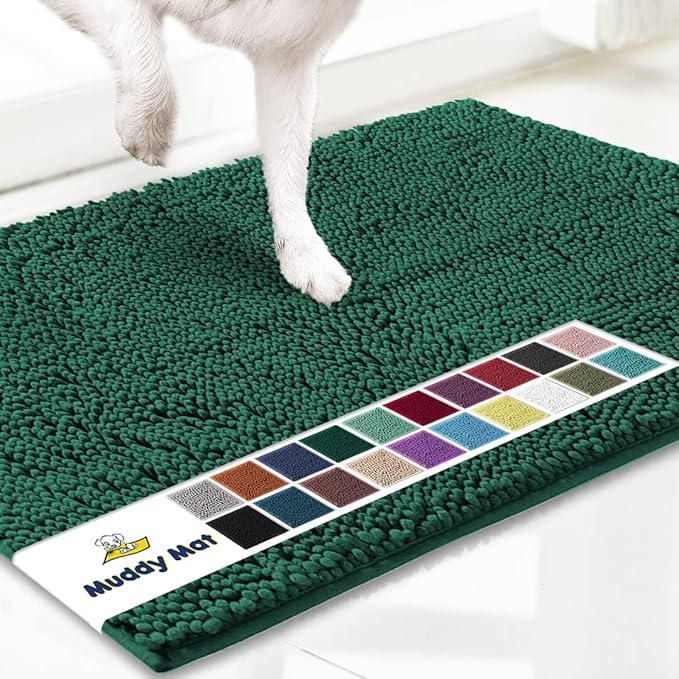 Muddy Mat® | Super Absorbent Door Mat Indoor, Microfiber Quick Dry Chenille Entryway Rug, Non-Slip Front Door Mat, Indoor Mats for Entryway, Machine Washable Pet Rug, Dark Green Large 35"X24"