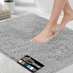GORILLA GRIP Bath Rug Mat 30x20, Thick Soft Absorbent Chenille, Quick Dry Microfiber Mats, Rubber Backing Washable Shower Floor Rugs, US Designed Bathroom Bathmat Home Decor Accessories, Light Gray