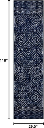 Wonnitar Moroccan Hallway Runner Rugs, 2'6"x10' Washable Non-Skid Blue Runner Rugs for Kitchen, Boho Non-Shedding Soft Long Runner Geometric Low Pile Carpet for Entryway Bathroom (Blue,2'6"x10')