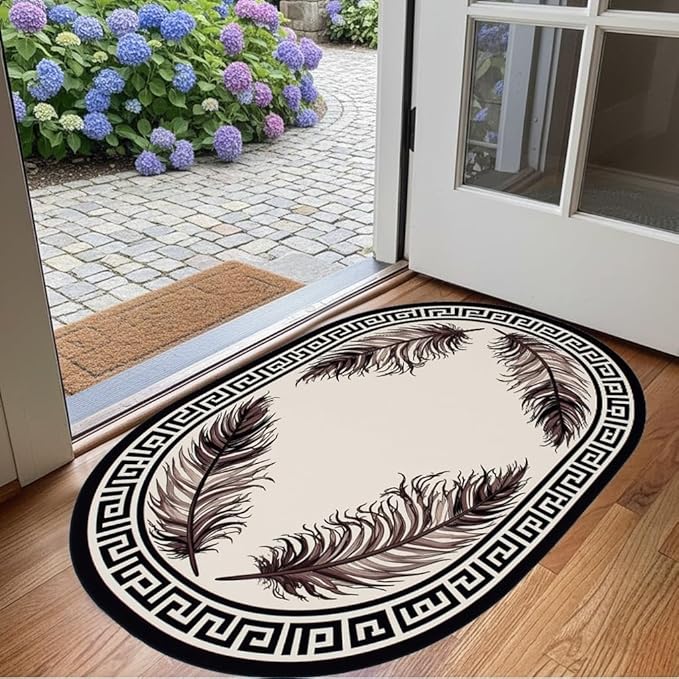 Light Beige Tan Black Greek Key Pattern Bordered Large Rugs for Living Room Bedroom Dining Room Machine Washable Non Skid Soft Area Rug 12x15 Nursery Dorm Guestroom Minimalist Oval Floor Mats Carpet