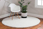 Unique Loom Davos Shag Collection Area Rug - Solid (4' 1" Round, White/ Ivory)