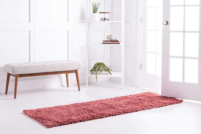 Unique Loom Davos Shag Collection Area Rug - Solid (2' 7" x 13' 1" Runner, Poppy)