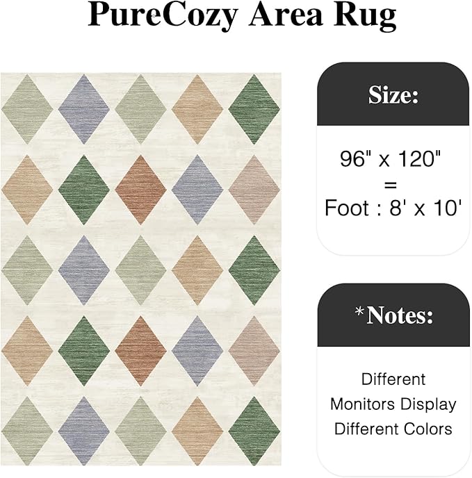 8x10 Checkered Area Rugs for Living Room Colorful Machine Washable Large Rug Non-Slip Stain Resistant Low Pile Boho Accent Indoor Throw Carpet for Bedroom Dining Room Home Aesthetic Decor