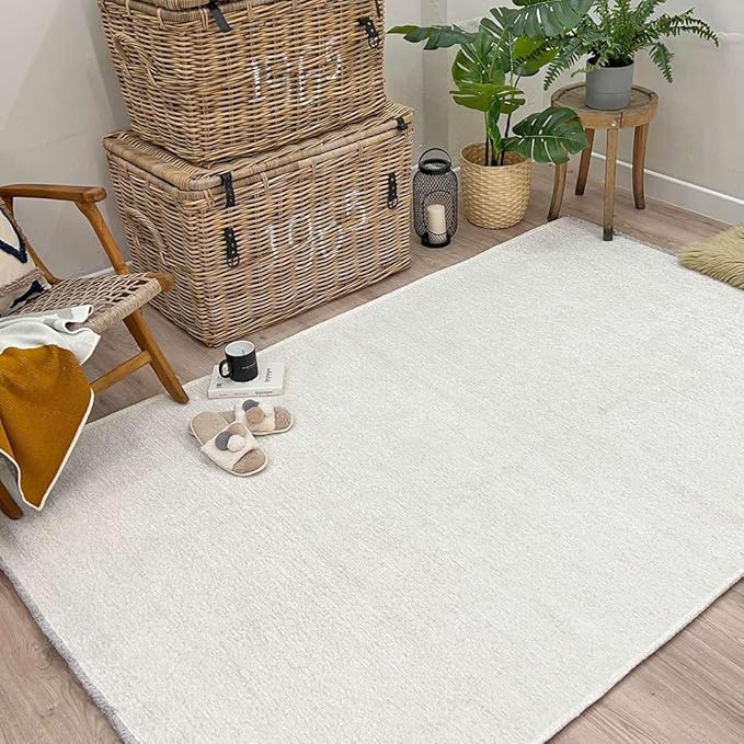 Alfa Rich 7x10 White Washable Area Rugs for Living Room Bedroom Kitchen Cotton Decor Rug