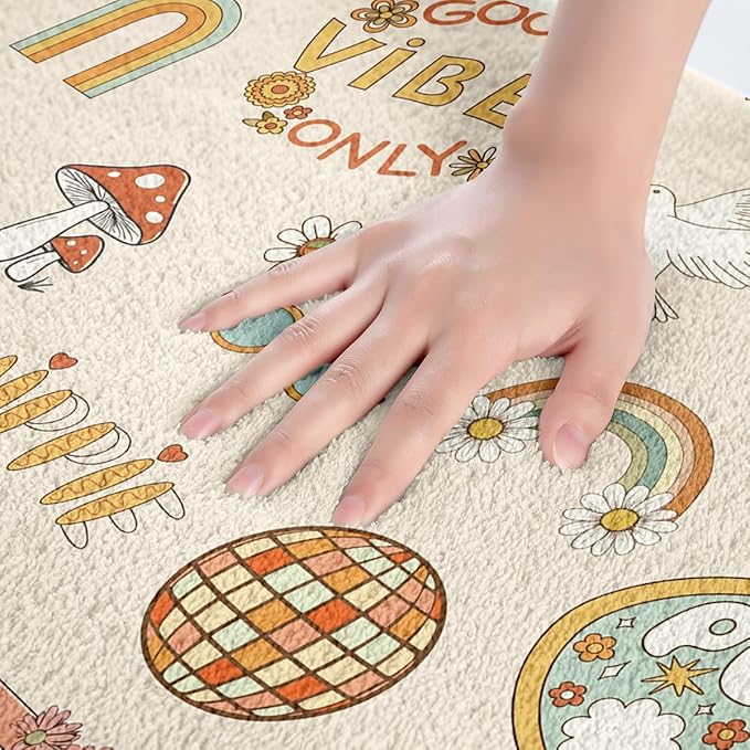 Kids 70s Party Decorations Bath Rugs Cute Bus Car Bathroom Mats for Boys Girls Pastel Rainbow Bath Carpets 20x32 Hippie Mushroom Floor Mats 60s Retro Disco Bathroom Rugs Groovy Room Decor