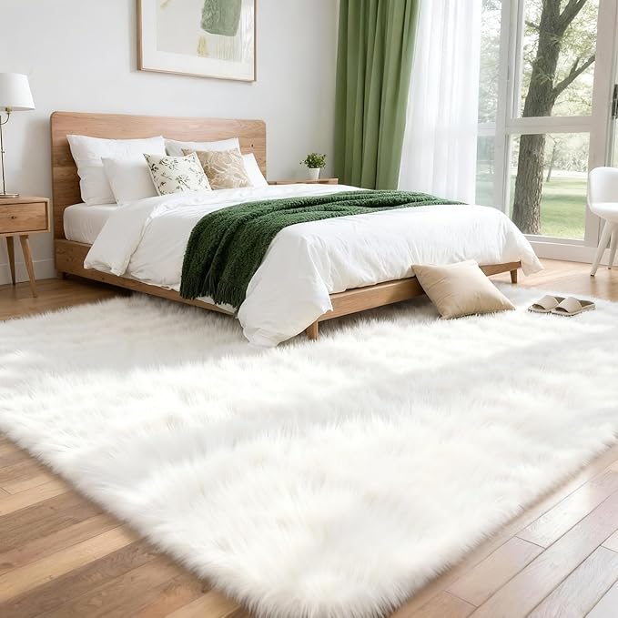 8x10 Solid Fluffy White Area Rug – Washable, Durable, Extra Large Living Room Rug, Non-Slip High Pile Shag Rugs for Bedroom, Playroom, Nursery Rooms, Kids Room, Soft Indoor Floor Carpet Decor
