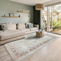 GLN Rugs Traditional Collection - Machine Washable Area Rug, Traditional Washable, Non Slip, Low Pile Chenille Rug, Living Room, Bedroom, Kitchen Rug (5' x 7' Light Blue)