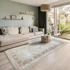 GLN Rugs Traditional Collection - Machine Washable Area Rug, Traditional Washable, Non Slip, Low Pile Chenille Rug, Living Room, Bedroom, Kitchen Rug (4' x 6' Light Blue)
