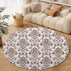 Oriental Tribal Floral Round Rug Vintage Brown Pattern Area Rug Washable Soft Non-Slip Floor Carpet Low Pile Accent Rugs for Entryway Living Room Dining Room Bedroom Home Office 7ft