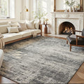 Area Rug 8x10 Washable Rug Black for Living Room, Dining Room, Bedroom, Large Carpets, Non Slip & Non-Shedding Low Pile Vintage Print Rug for Home Office Decor