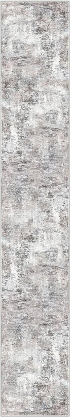 Modern Abstract Runner Rug 2x12, Beige Grey Neutral Washable Long Kitchen Runner Non-Slip Soft Hallway Rug Runner Thin Print Faux Wool Carpet for Entryway Bedroom Laundry Room Indoor