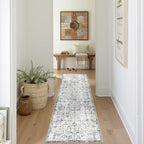 jinchan Kalen Runner Rug 2x8 Washable Hallway Rug Vintage Runner Indoor Floor Cover Thin Retro Distressed Floral Country Non Slip Carpet for Entryway Bathroom Kitchen Bedroom Living Room Stairway Blue