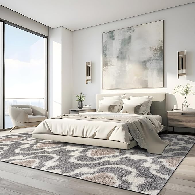 Rugshop Cozy Moroccan Trellis Gray/Cream 7'10" X 10' Indoor Shag Area Rug