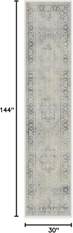 RUGGABLE Washable Vintage Runner Rug – Kamran Blue Quartz 2.5x12, Stain-Resistant, Non-Slip Hallway Runner – Machine Washable Rug for Hallway, Entryway, Living Room & Kitchen–with Standard Pad