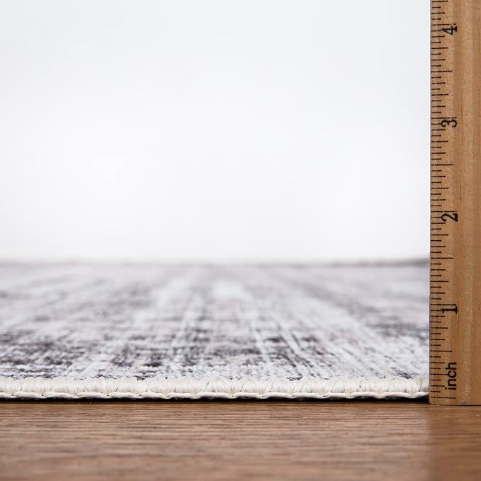 Bloom Rugs Washable Non-Slip 12 ft Runner - Gray/Charcoal/Blue Modern Abstract Runner for Entryway, Hallway, Bathroom, and Kitchen - Exact Size: 2.5' x 12'