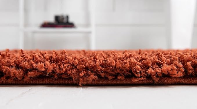 Unique Loom Solid Shag Collection Area Rug (3' 3" x 5' 3" Oval, Terracotta)