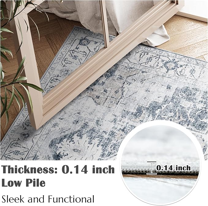 jinchan Runner Rug 2x7 Hallway Rug Kitchen Washable Runner Vintage Mat Retro Print Lightweight Non-Slip Floor Cover Distressed Thin Carpet for Entryway Bathroom Bedroom Laundry Room Stairway Grey