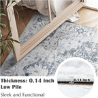 jinchan Kelda Runner Rug 2x8 Hallway Rug Washable Runner Vintage Mat Retro Print Lightweight Non-Slip Floor Cover Distressed Thin Carpet for Entryway Bathroom Bedroom Laundry Room Stairway Grey