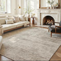 Area Rug 6x9 Washable Rug Beige for Living Room, Dining Room, Bedroom, Large Carpets, Non Slip & Non-Shedding Low Pile Vintage Print Rug for Home Office Decor