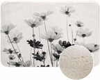 Cosmos Flowers Bathroom Mat Rugs Black and White Pattern Microfiber Faux Cashmere Thick Plush Bath Mat Non-Slip Water Absorbent Bath Carpet for Bathtub Bathroom Floor Tub 16X24 Inch