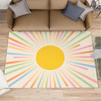 Boho Sun Area Rugs 5x8ft, Minimalist Sunburst Living Room Carpet, Abstraction Deco Decorative Carpet Protect Floor for Bedroom Men Office Hardwood Floors