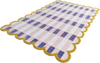 Hand-Tufted Wool Rug with Scalloped Edges, Light Blue Plaid Pattern, Cozy Soft Area Rug for Living Room, Bedroom, and Nursery, Handmade Modern Accent Rug (Pink, 8X10 FEET)