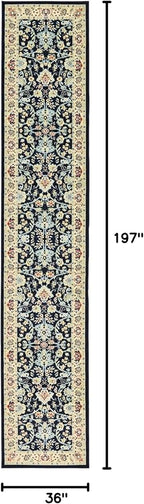 Rugs.com Yasmin Collection Rug – 16 Ft Runner Navy Blue Medium Rug Perfect for Hallways, Entryways