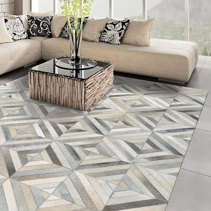 Premium Diamond Patterned Leather Area Rug - 2X3 ft - Grey - Luxury Non Slip Floor Accent for Dining Room, Living Room, Entryway, Elegant Collection Indoor Carpet