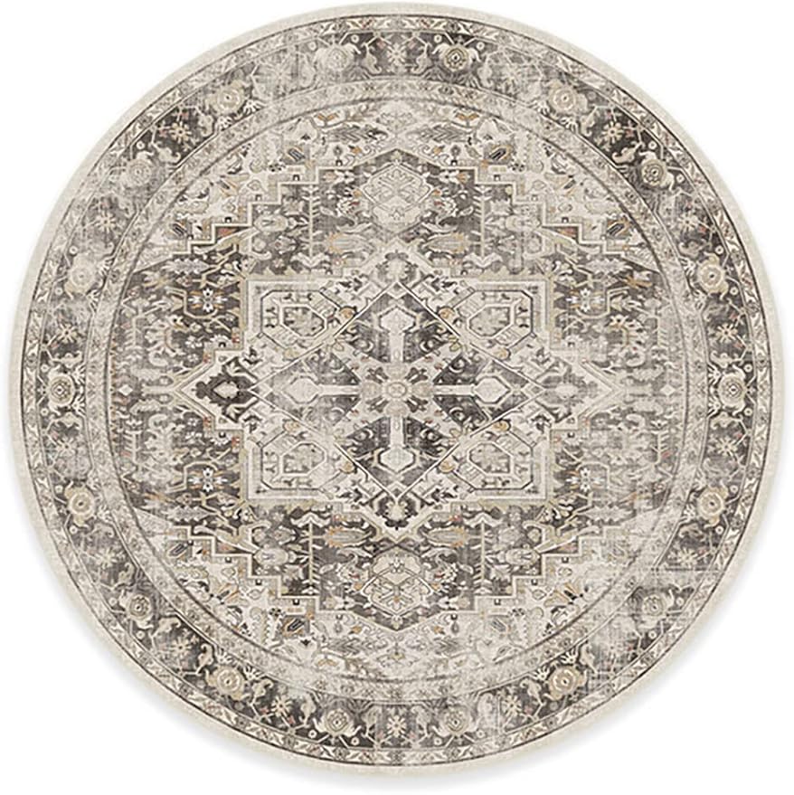RUGGABLE Washable Vintage Area Rug – Kamran Hazel 8 ft Round, Stain-Resistant, Non-Slip – Large Machine Washable Rugs for Living Room, Bedroom, Hallway, Entryway & Office–with Standard Pad