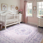 Wonnitar Floral Print 8x10 Washable Rug, Purple Bow Room Decor for Girls Bedroom, Ultra-Thin Non Slip Soft 8 x 10 Large Boho Carpet for Living Room Baby Nursery Kids Playroom