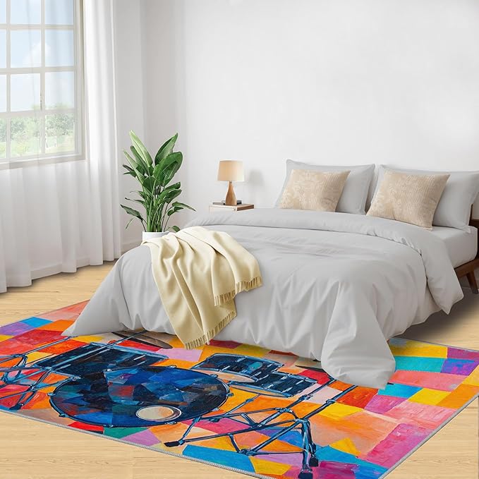5x8 Drum Set Kids Rug - Abstract Art Dining Room Rug, Pop Art Area Rugs Indoor Modern Rugs for Bedroom Hardwood Floors Teen Room