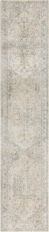 Nourison Home Astra Machine Washable Blue Green 2'2" x 10' Area Rug - Easy Clean, Non Shedding, Bed Room, Living Room, Dining Room, Kitchen (10' Runner)